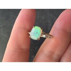 925 Sterling Silver Faux Opal & Clear Accent Stones Ring, Size US 7.25 Vintage